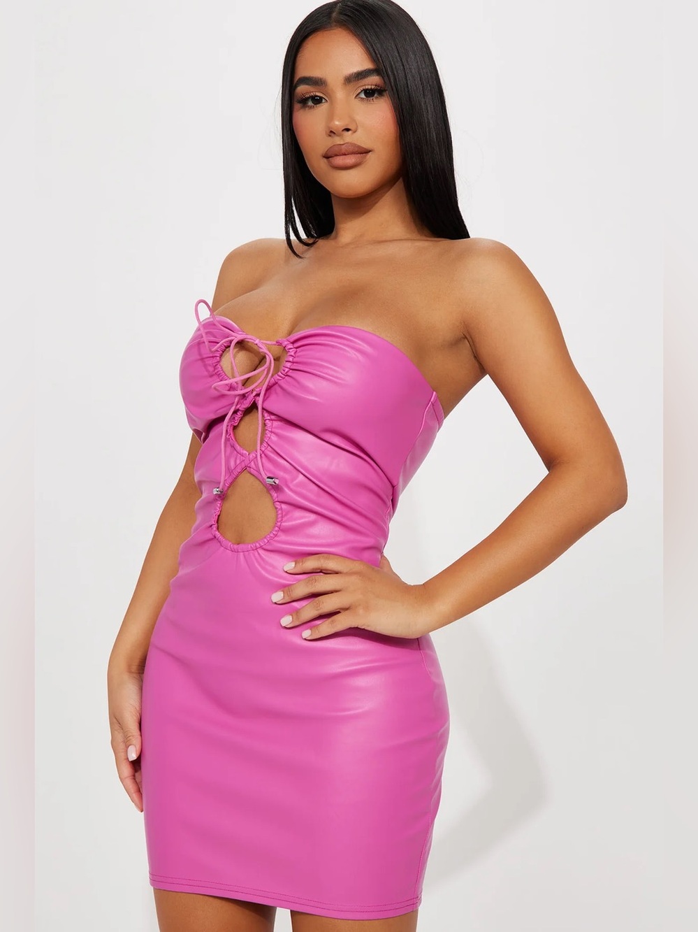 NWT Fashion Nova C’mon Barbie Hot Pink Faux Leather Mini Dress S